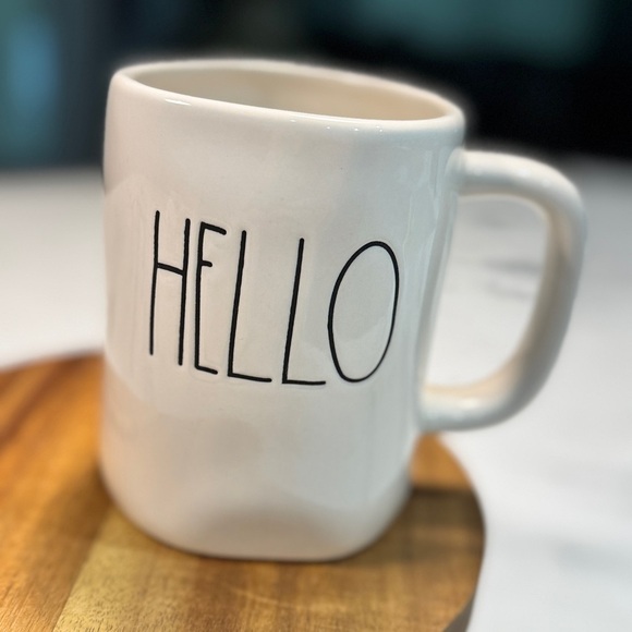 Coffee Cup Mug HELLO Farmhouse Magenta Rae Dunn Artisan Collection White Large - Picture 1 of 3